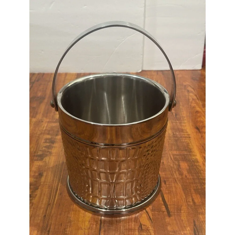 Vintage Ralph Lauren Home Crocodile Repousse Finish Stainless Steel Ice Bucket